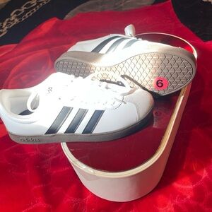 adidas White Sneakers with Black Insole and Yellow Accent